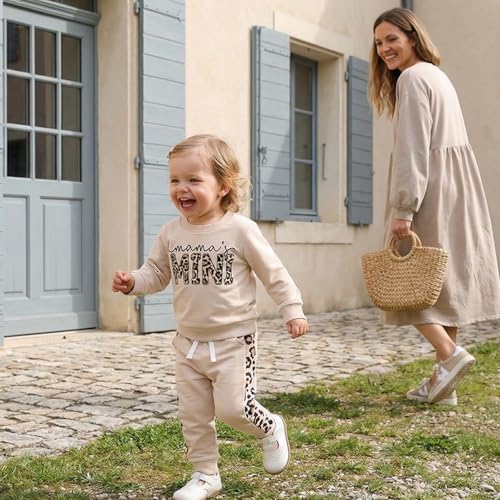Kupretty Baby Girl Clothes Mama's Mini Sweatshirt Pants Set - color: Khaki, size: 2-3T