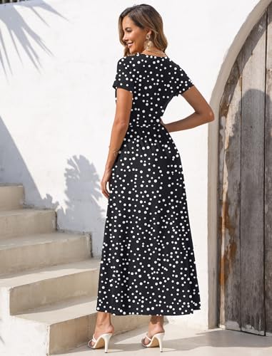 Gracyoga Women's Dresses 2026 Short Sleeve Wrap Maxi Dress with Pockets - color: Black Dot, size: X-Large