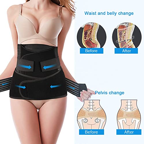 Postpartum Belly Band, 3-Piece Postpartum Girdle C Section Belly Band Support Recovery Belt Abdominal Binder - color: Black, size: Plus Size (US 14-18)