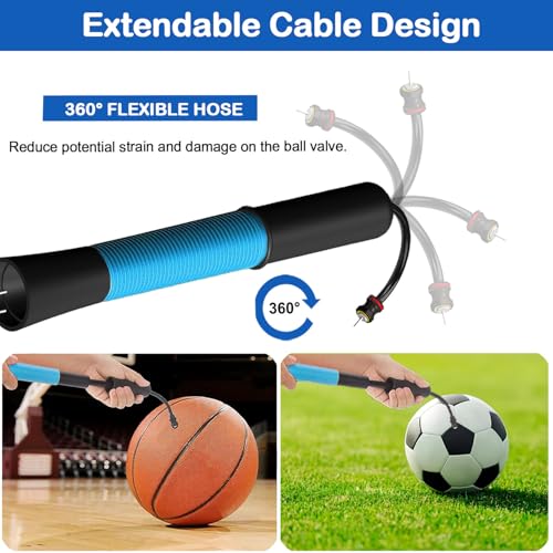 Ball Pump with Needle Storage, 5 Needles & Extension Hose for Sports Balls - color: Blue