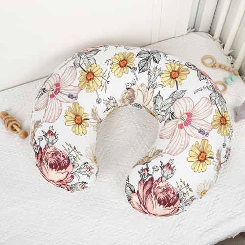 Nursing Pillow Cover, Stretchy Breastfeeding Pillow Slipcover for Baby Girls, Soft Snug Fits On Newborn Feeding Pillowcase, Floral - color: Floral