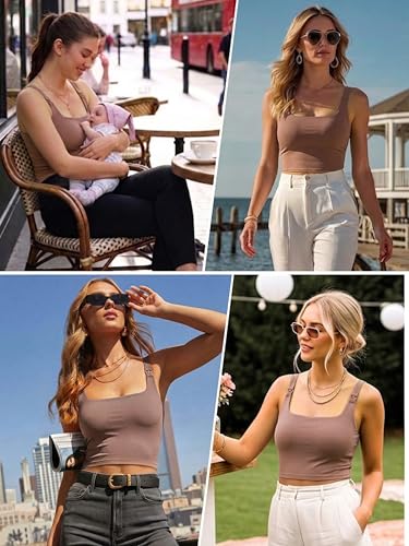 Ecavus Women's Nursing Bras for Breastfeeding Tank Tops with Built in Bra - color: Brown, size: Large