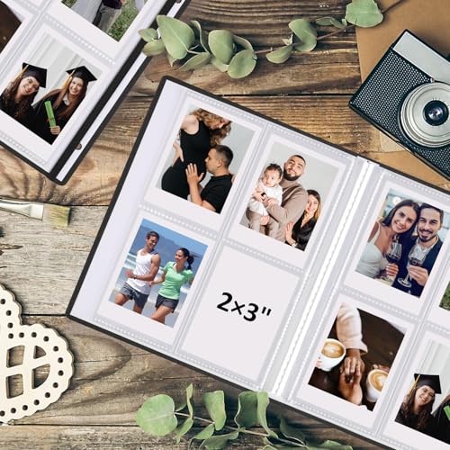 vivinin 2PCS Polaroid Photo Album, 2x3 Inch Pockets Mini Photo Album for 104 Pockets Hold 208 Pictures, Linen Hardcover Polaroid Album Book for Photos, Family Anniversaries, Baby Vacations (Black) - color: Black