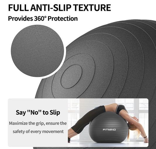 FITMIND_ Extra Thick Exercise Ball Yoga Ball 22in/26in/30in for Workout Pregnancy Stability,Anti-Burst and Slip Resistant Swiss Ball with Pump for Yoga, Pilates, Fitness,Birthing,Physical Therapy - color: black, size: 26-30in/65-75cm