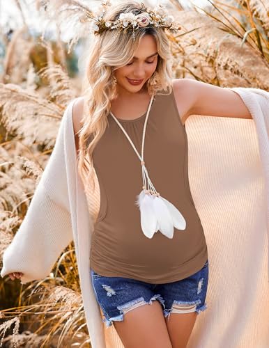 Ekouaer 3 Packs Maternity Nursing Tank Tops Breastfeeding Clothes - color: 3pcs Black / Brown / Off White, size: Large