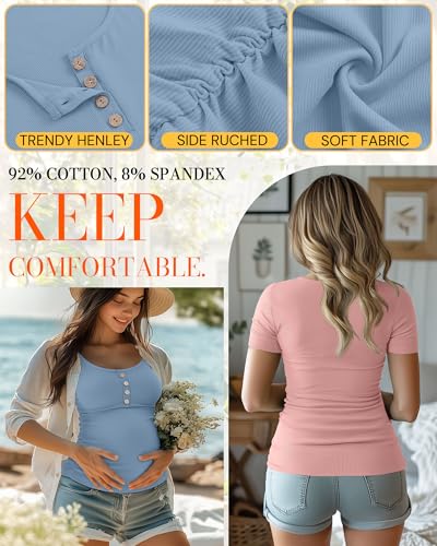 4 Pack Maternity Shirts for Women - color: Light Yellow, Light Blue, Gray Green, Light Pink, size: Medium