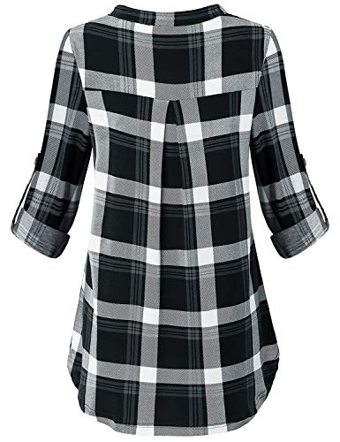 Joymom Maternity Rolled Long Sleeve Nursing Tops Tunic Blouses Breastfeeding - color: 1-4 Black White Plaid, size: Medium