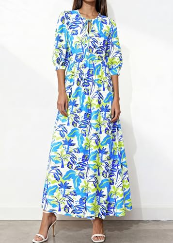 KIRUNDO Maxi Dresses for Women 2026 3/4 Sleeve Summer Dress - color: Blue Green, size: Medium