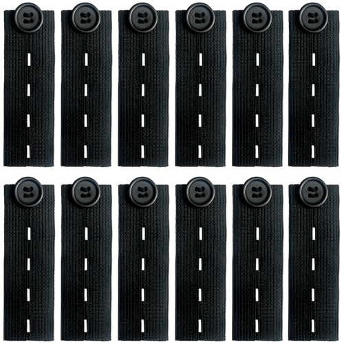 10-Piece Adjustable Elastic Button Extenders – Waistband Extenders for Jeans, Pants, and Trousers – Black