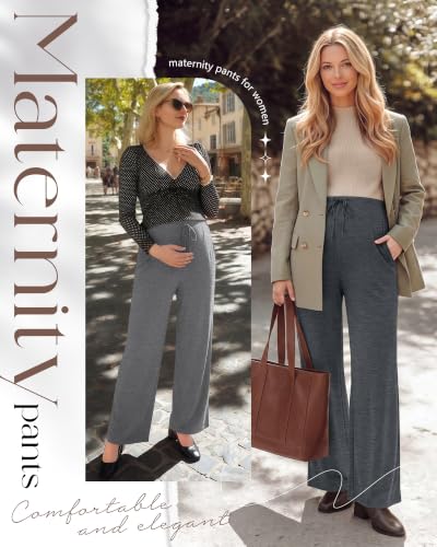 Huukeay 4 Pack Women's Maternity Wide Leg Casual Lounge Pants - color: Dark Mixed Gray, Light Gray, Black, Black, size: Small