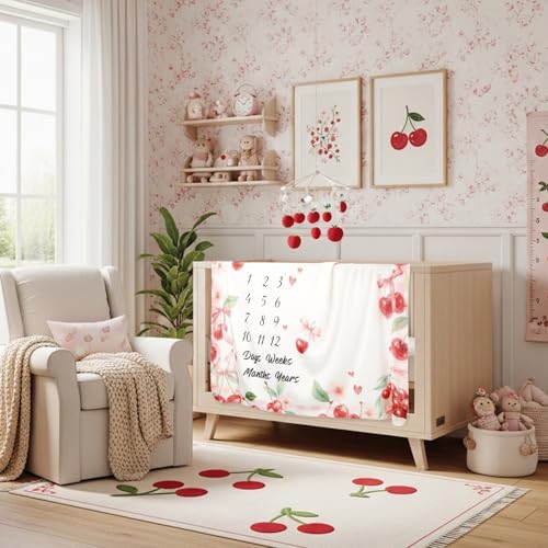 Nuanchu Cherry Baby Monthly Milestone Blanket for Baby 60"x40" - style: Cherry