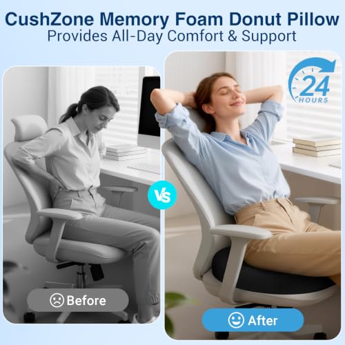Donut Pillow Seat Cushion, Office Chair Cushion, Black, XX-Large - color: Black, size: XX-Large