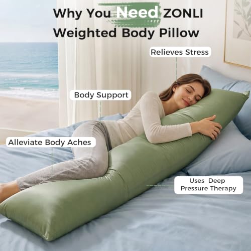 ZonLi Cooling Weighted Body Pillow for Side Sleepers and Deep Sleep - color: Bamboo Green, size: X-largr48"x14"(8.5lbs)