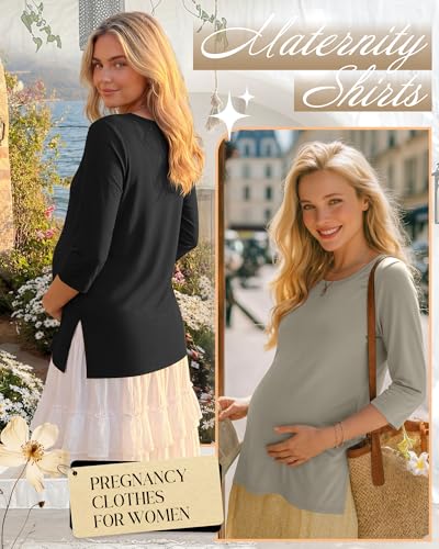 3 Pack Women's 3/4 Sleeve Maternity Loose Crewneck Tops - color: Cement Gray, Gray Purple, Black, size: Small