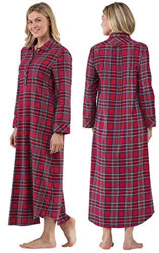 PajamaGram Long Flannel Nightgown - Women Nightgown, Plaid - color: Red, size: X-Small