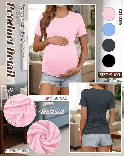 Huukeay 4 Pack Women's Short Sleeve Maternity Tops - color: Black, Pink, Light Blue, Dark Gray, size: Small