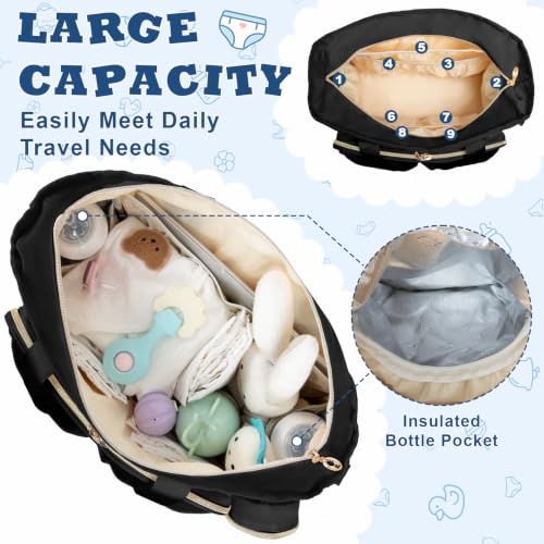 GDNasist Diaper Bag Tote, Large Baby Bag with Pacifier Case for Travel Work - color: Black
