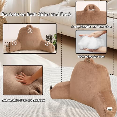 Large Plush Backrest Pillow for Sitting in Bed,Faux Fur,Khaki - color: Khaki, size: Large(19")