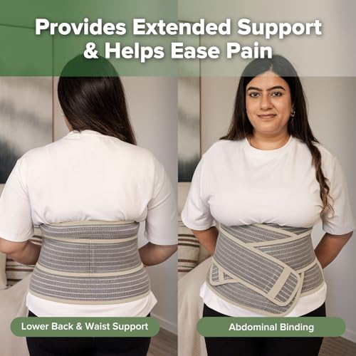 haakaa Postpartum Belly Band, Support Back & Abdomen, Help Natural Delivery & C Section Recovery,Natural Latex,One Size - color: Almond