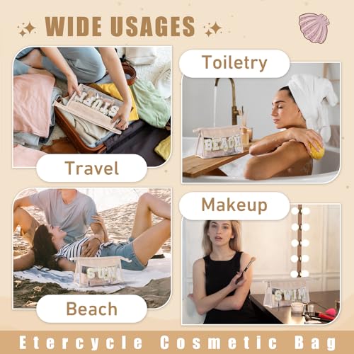Etercycle Clear Makeup Bag SWIM Pouch, Small Boho Straw Travel Beach Bag - style: Swim