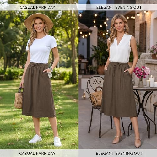 Witsmile Women's Summer Boho High Waist Pleated Flowy Midi Skirt - color: B-04 Chocolate, size: X-Large