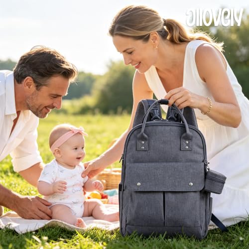 Multi-functional Diaper Bag with Insulated Pockets Gray - color: Grey