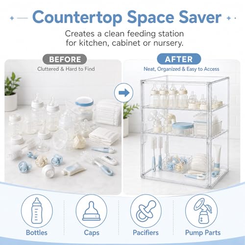 YESGIRL Clear Acrylic Baby Bottle Storage Organizer for Countertop Cabinet