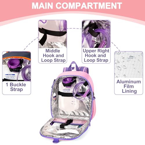 CURMIO Feeding Pump Backpack for 500ml Feeding Bag, G/J/GJ Tube, Pink - color: Pink