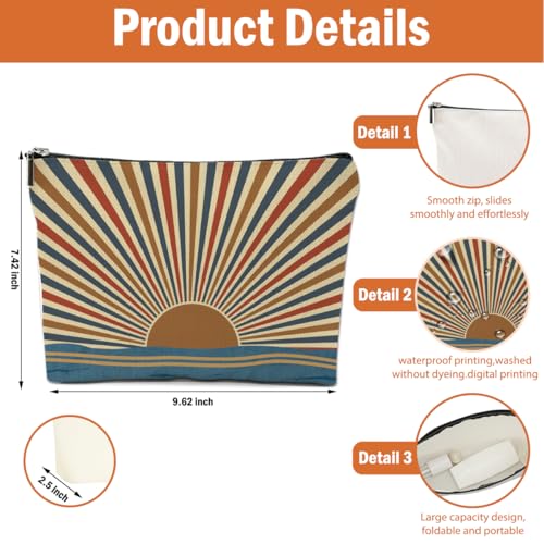 4PCS Sunshine Makeup Bag, Boho Gifts for Women, Natural Linen Zipper Pouch - color: Multicolor 0096