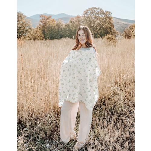 Konssy 2-Pack Muslin Nursing Cover Up for Breastfeeding Mom with Rigid Hoop - color: Green,Leafy