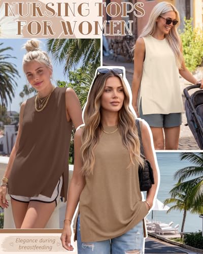 Ficerd 3 Pack Women's Nursing Tank Tops - color: Cream, Camel, Light Brown, size: XX-Large