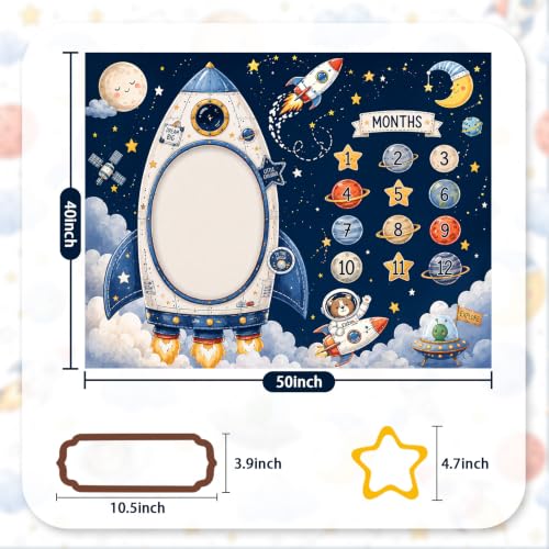 Space Rocket Baby Monthly Milestone Blanket, Little Explorer Astronaut Planet 1-12 Months Newborn Photo Prop, Soft Flannel Growth Milestone Blanket for Boy Baby Shower,50x40inch - color: Space Rocket