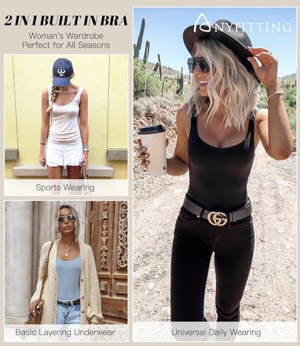 Tank Top with Built in Bra Cup for Women Casual Wide Strap Sleevless Layer Camisole Yoga Top Pack S-3XL - color: Black - White - Grey, size: Medium