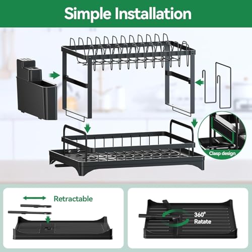 2-Tier Dish Racks for Kitchen Counter, Multifunctional Dish Drying Rack