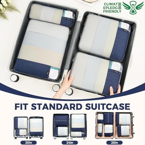 BAGAIL Lightweight Compression Packing Cubes for Travel, 6 Set, Navy - color: Navy