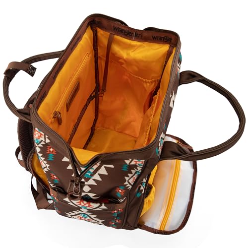Wrangler Aztec Backpack Organized Daypack Travel Baby Bag with Stroller Strap and Side Bottle Pockets WG2204-9110CF - color: Angel Coffee