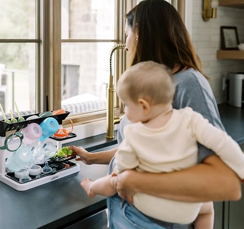 Dr. Brown's Drying Tower, Stand-Up Drying Rack, Countertop Baby Bottle Drying with Organized Storage for Baby Essentials, Space Saving Vertical Rack, Black/White - size: Countertop, style: Black/White Stand-Up Drying Rack