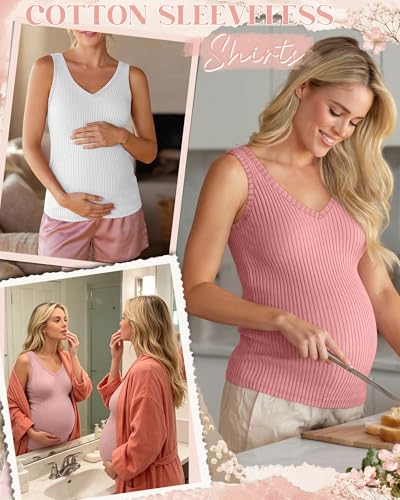 Neer 4 Pack Maternity Ribbed Tank Tops - color: Grapefruit Pink, White, Nude Pink, Sky Blue, size: XX-Large