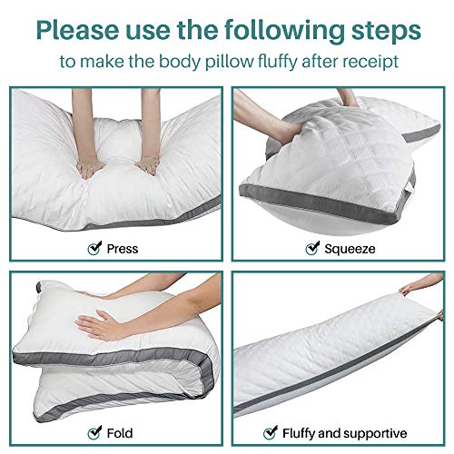 Oubonun Full Body Pillow for Side Sleeper, Adjustable Firm Long Bed Pillow - color: White-gray Side