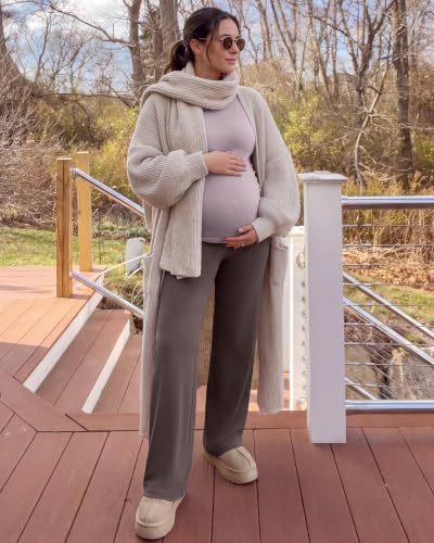 G4Free EverGoing Maternity Pants Over the Belly Pregnancy Work Trousers - color: Taupe, size: Medium