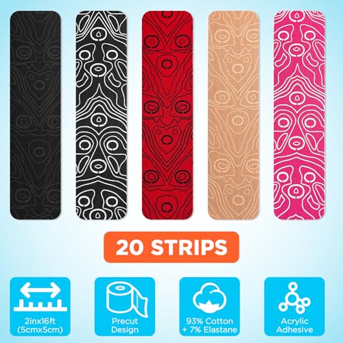 OK TAPE Kinesiology Tape PRO Pre-Cut Latex Free Strips 2in x 16.4ft 2Rolls - color: Black+white