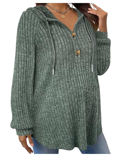 BEAUDRM Women's Maternity Half Button Sweatshirts Long Sleeve Ribbed Knit Pregnancy Shirt Spring Clothes - color: Olive Green, size: Small