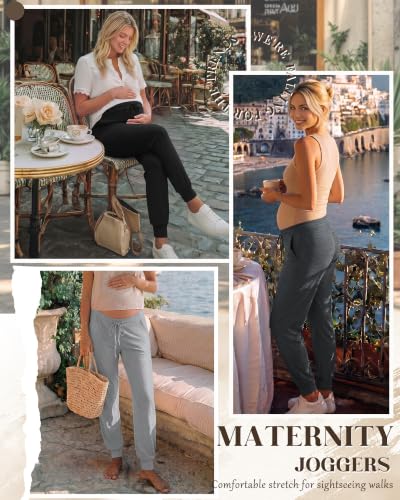 3 Pack Women Maternity Pants Pregnancy Lounge Jogger - color: Black, Dark Gray, Light Gray, size: Small