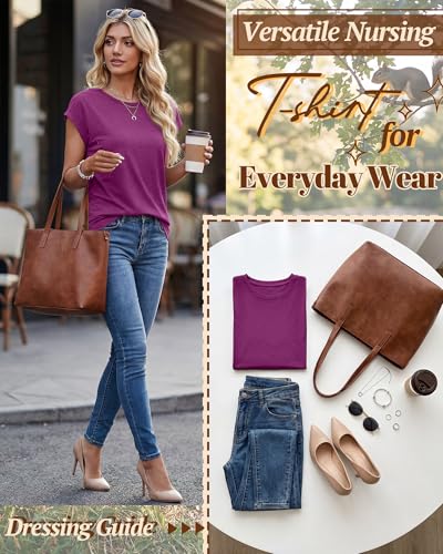 Neer Nursing Tops for Breastfeeding with Zippers - color: Fuchsia, size: Small