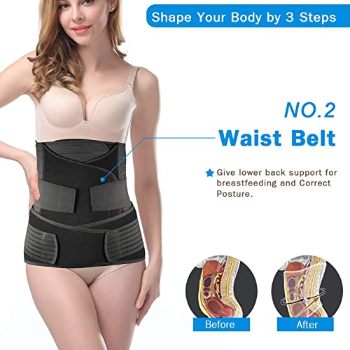 Postpartum Belly Band, 3-Piece Postpartum Girdle C Section Belly Band Support Recovery Belt Abdominal Binder - color: Black, size: Plus Size (US 14-18)