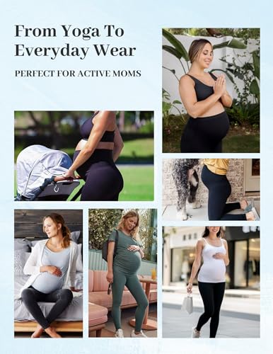 Fotociti Maternity Leggings with Pockets Over Belly Pregnancy Yoga Pants - color: 4-black+coffee, size: Medium