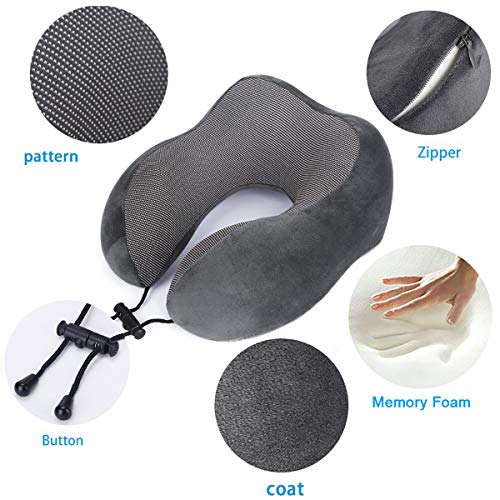 TALLGO Travel Pillow, Best Memory Foam Neck Pillow Head Support Soft Pillow for Sleeping Rest, Airplane Car & Home Use (Grey) - color: Grey