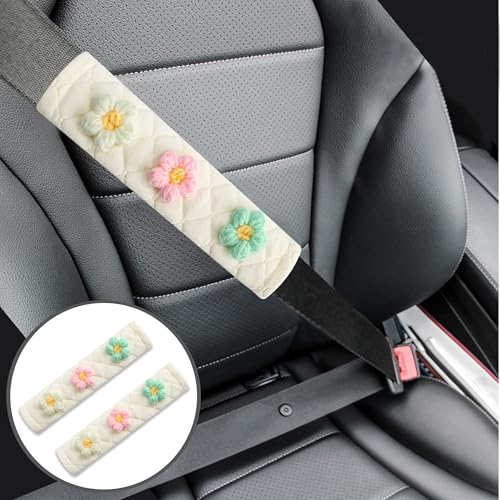 Amooca 2 Pack Seat Belt Covers Soft Shoulder Pad for Cars & Backpack - color: Green Pink White Flower