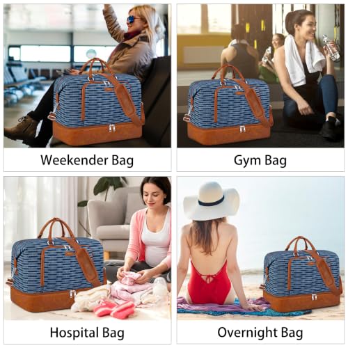 TIBES Travel Weekender Bag for Women, Overnight Bag with Shoe Compartment - color: T-Dark Blue