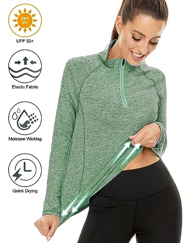LURANEE Womens UPF 50+ Long Sleeve 1/4 Zip Pullover Athletic Hiking Running Workout Tops - color: Deep Green, size: Small
